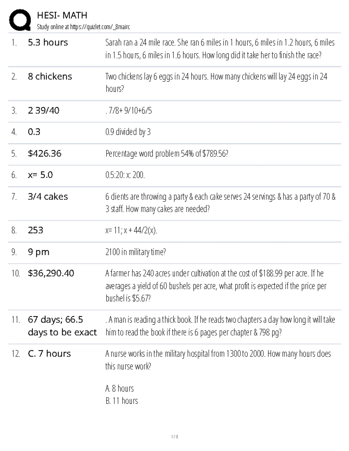 MATH 2 - HESI Study Guide: Problem Solving & Calculations - Studocu