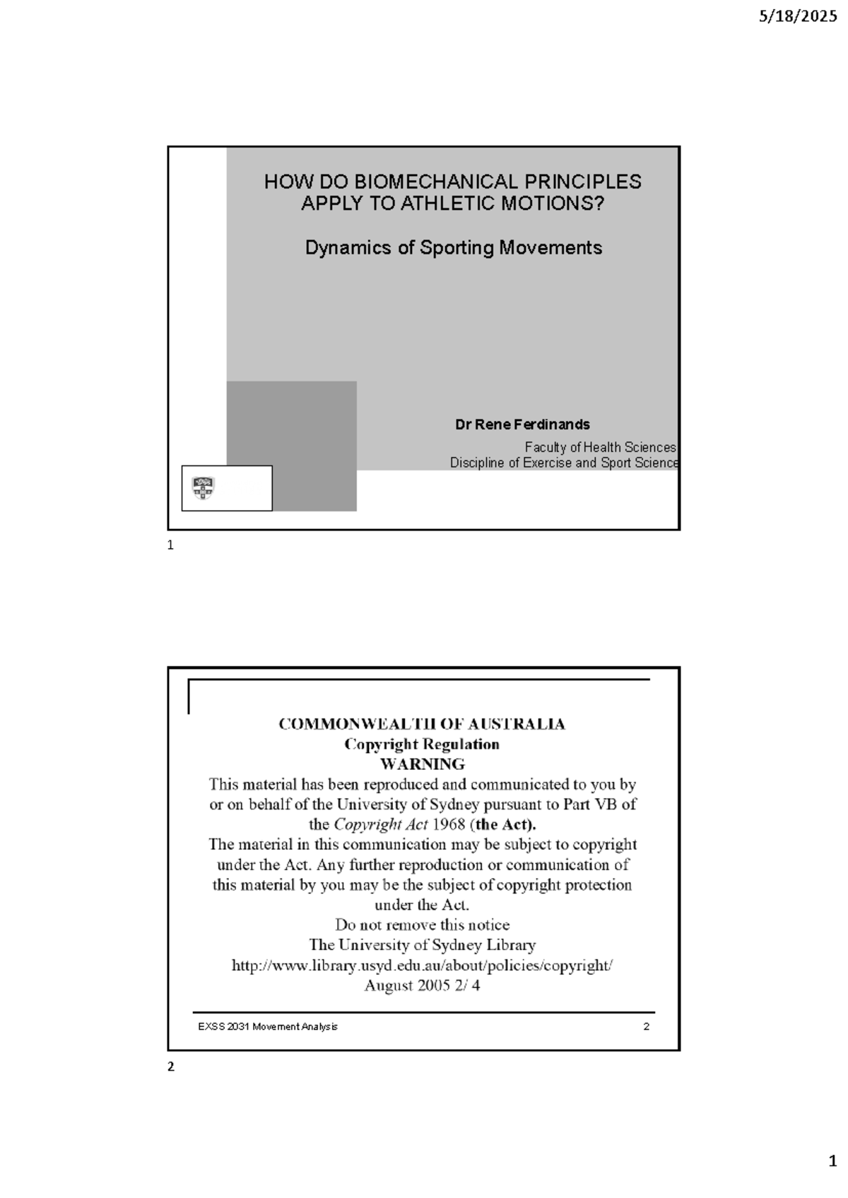 EXSS 2031 Lecture: Biomechanical Principles in Athletic Motion Analysis ...