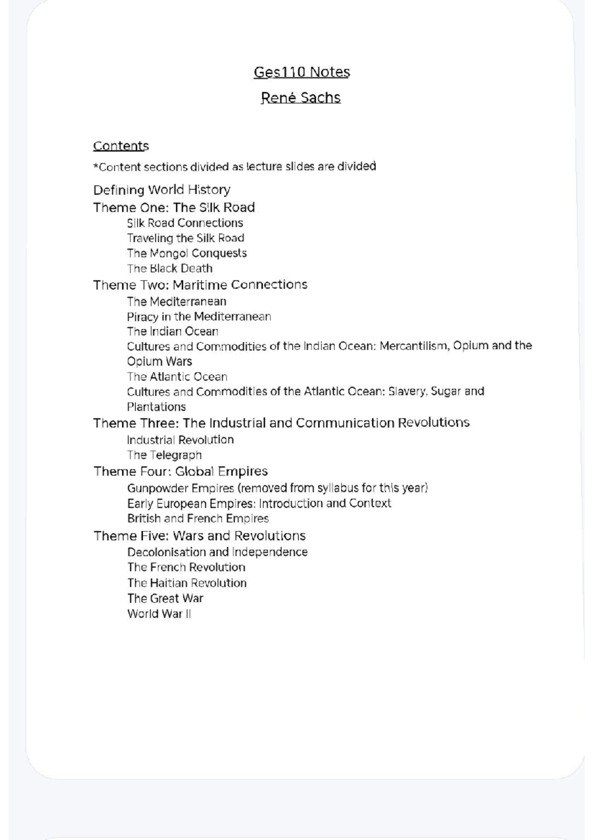 Ges110 Final Exam Notes: Key Themes in World History - Studocu
