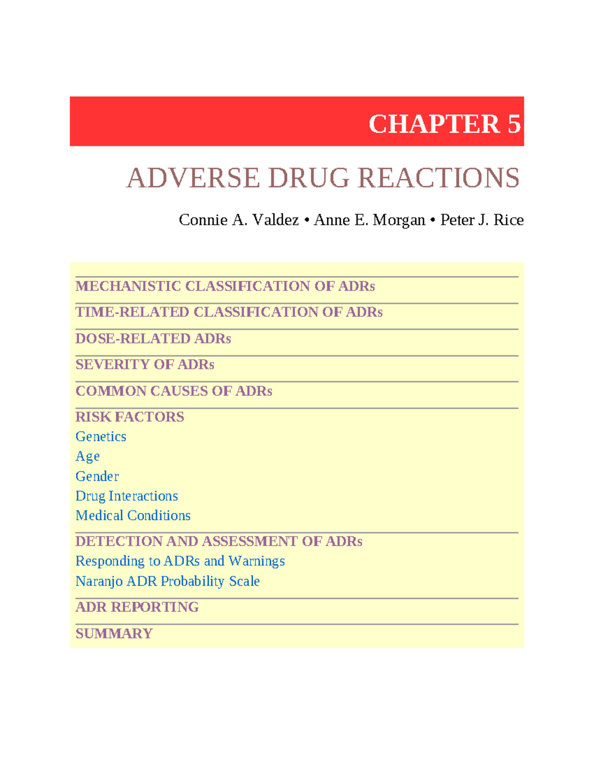 Pharmacotherapeutics chapter 5 - CHAPTER 5 ADVERSE DRUG REACTIONS ...