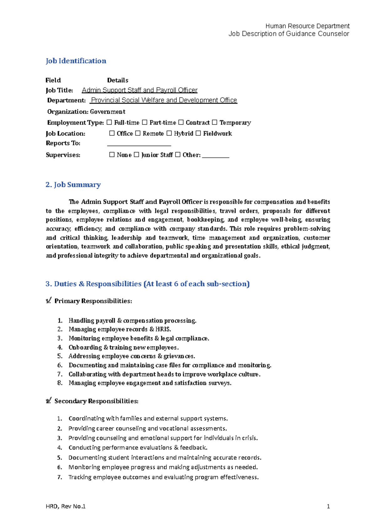 1 - Guide for interviewing jobs. - Job Description of Guidance ...