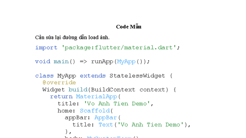 Code Tuan 5 - 123: Sửa Đường Dẫn Tải Ảnh Trong Flutter - Studocu