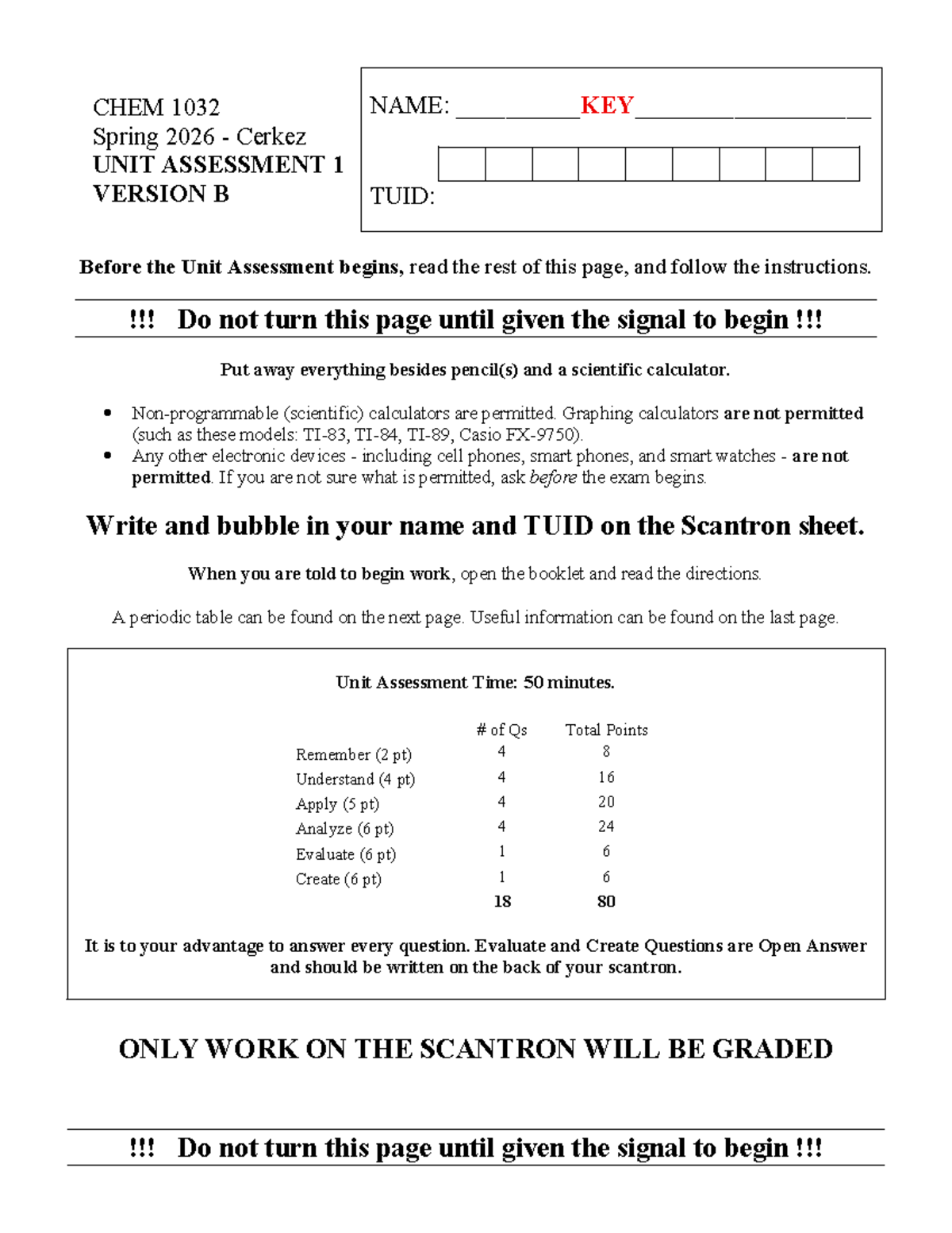 CHEM 1032 Spring 2026 Unit Assessment 1 Version B Guide - Studocu