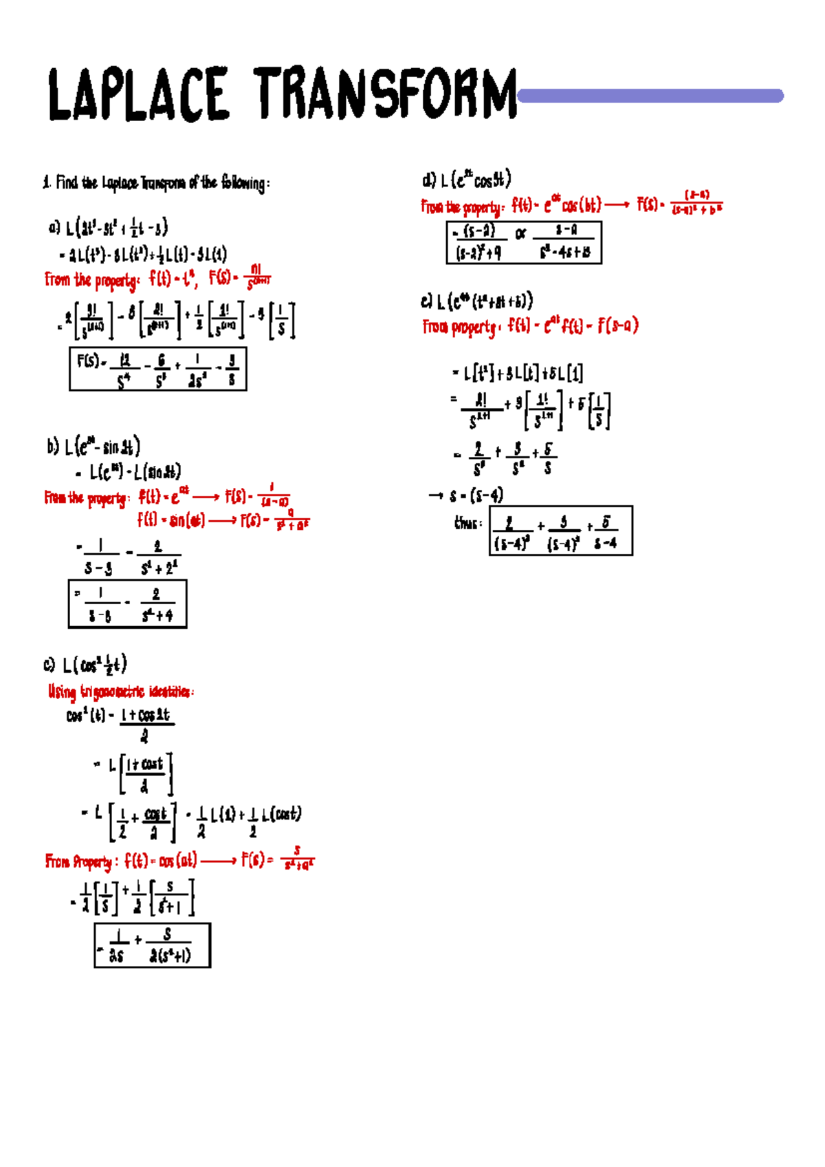 06 Laplace Transform: Properties and Inverse Calculations - Studocu