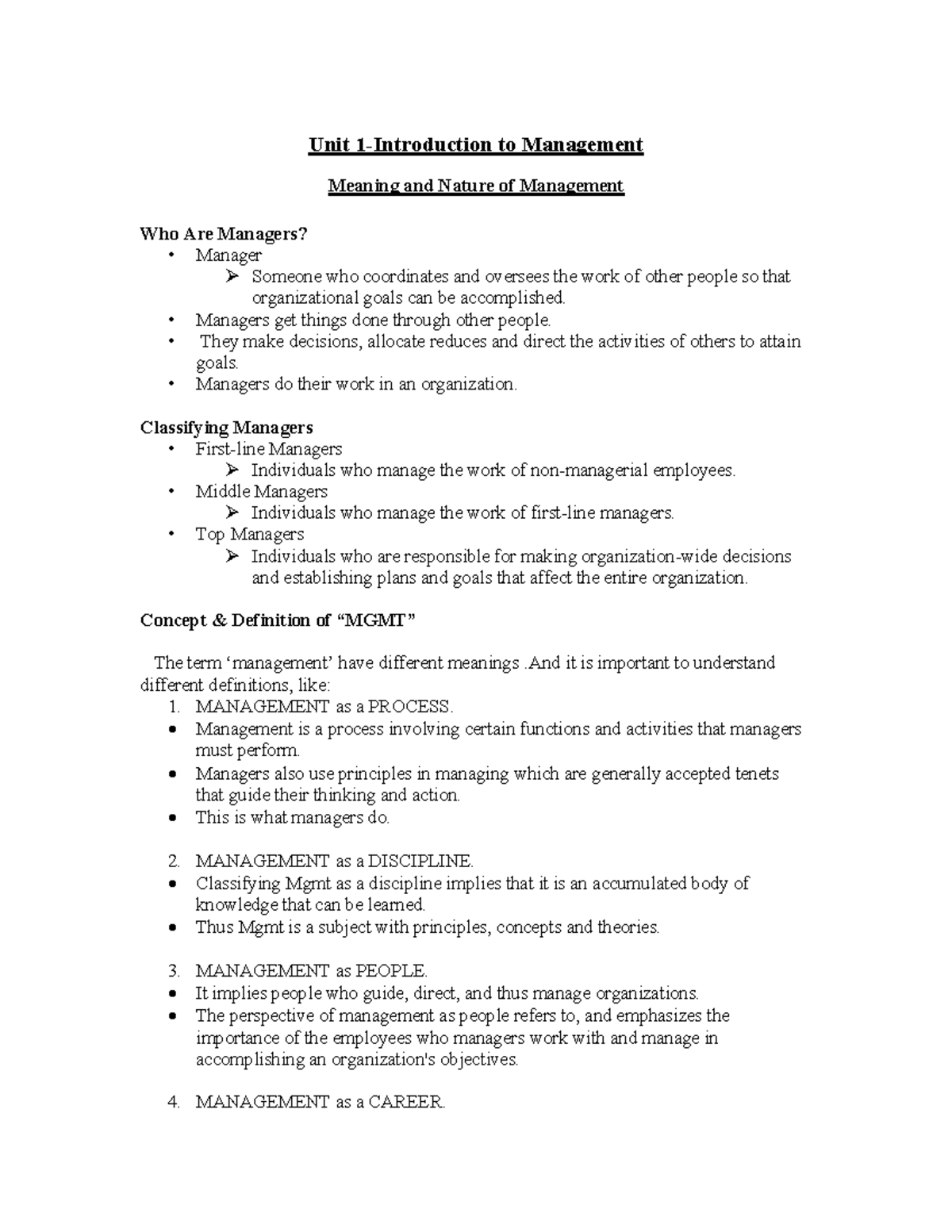 BBA MPOB Module 1: Understanding Management Concepts and Theories - Studocu