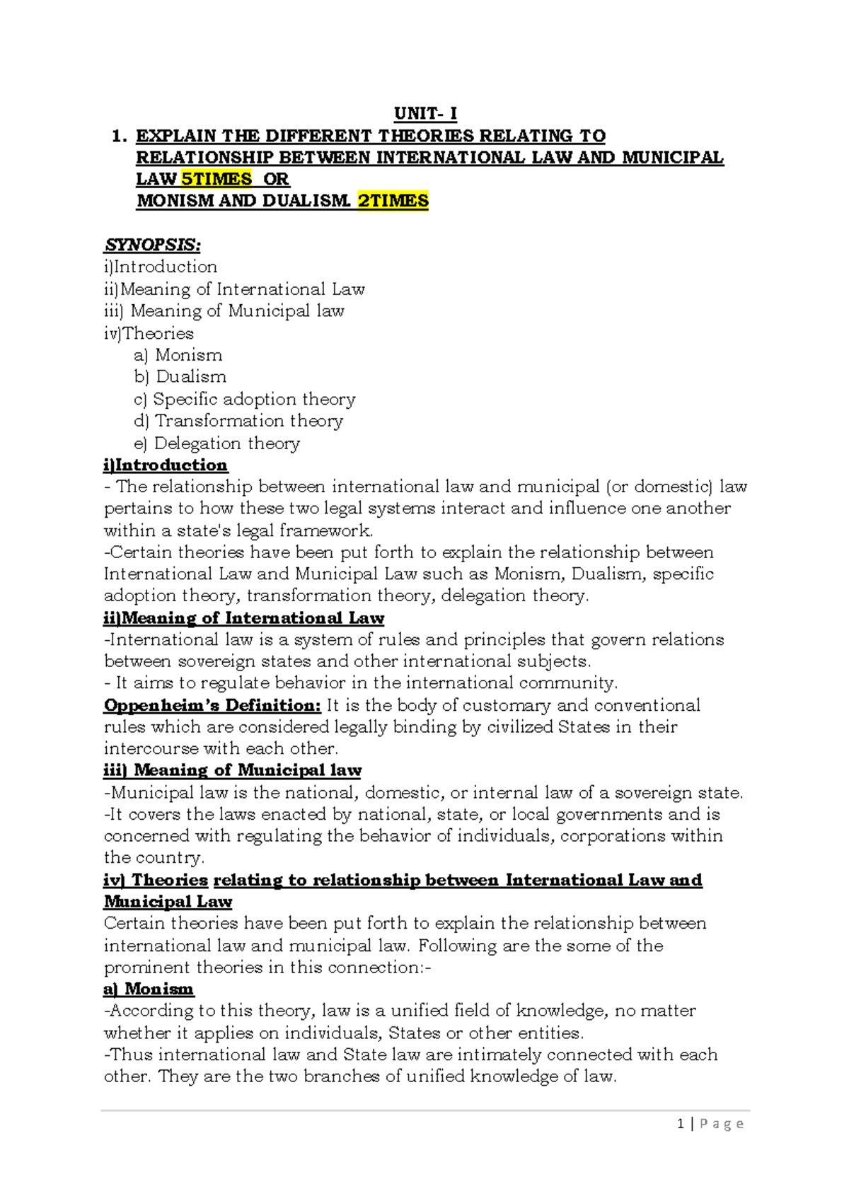 PIL Notes: Theories of International Law and Municipal Law Relations ...