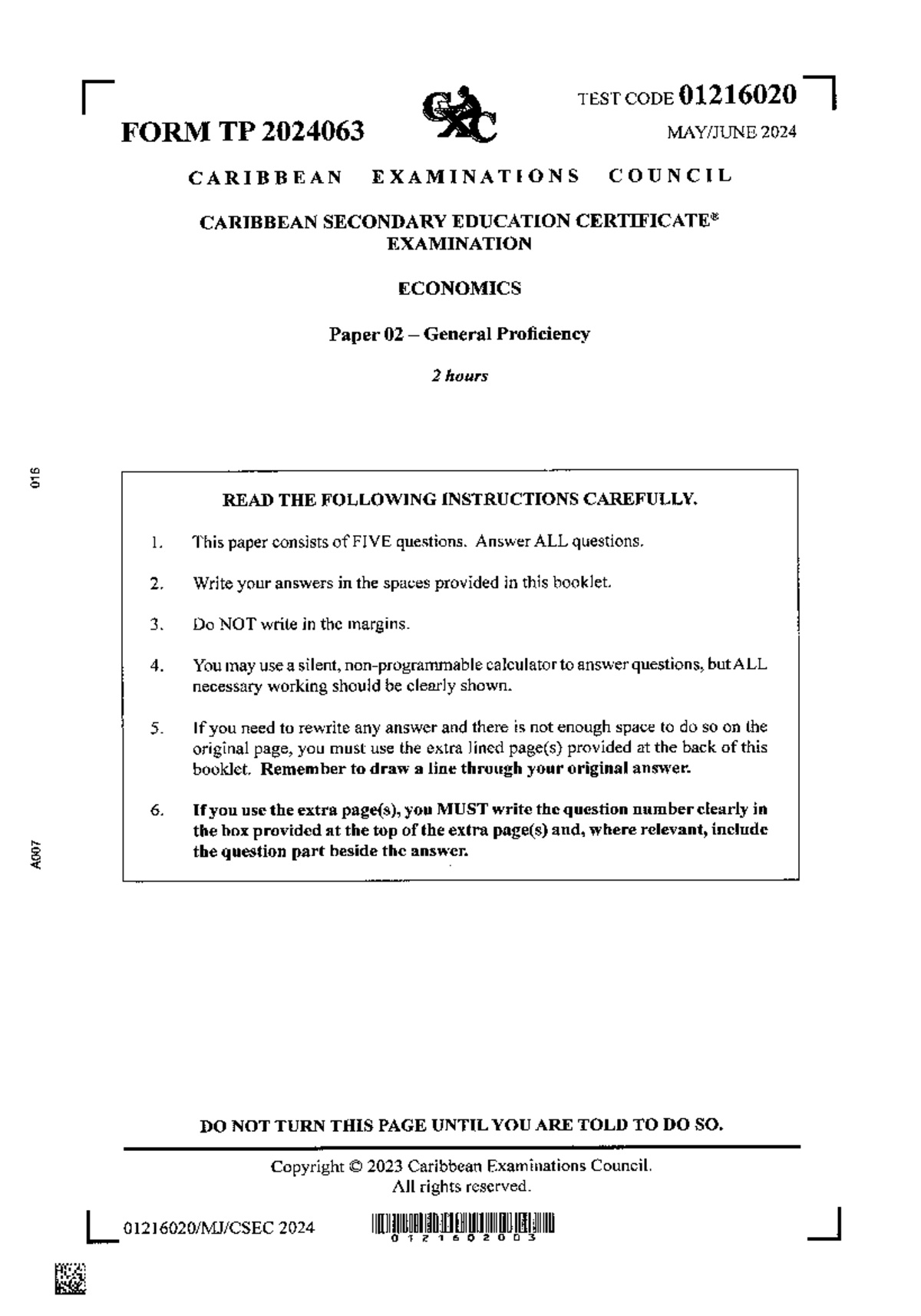 Economics MJ 2024 Paper 2 CSEC Exam Guide - Studocu