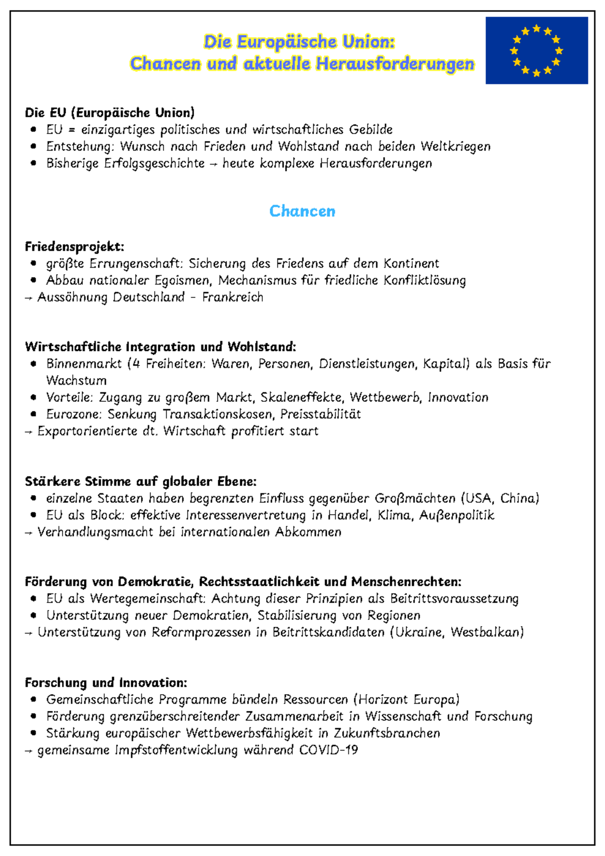 Die EU (Europäische Union): Chancen und Herausforderungen 2023 - Studocu