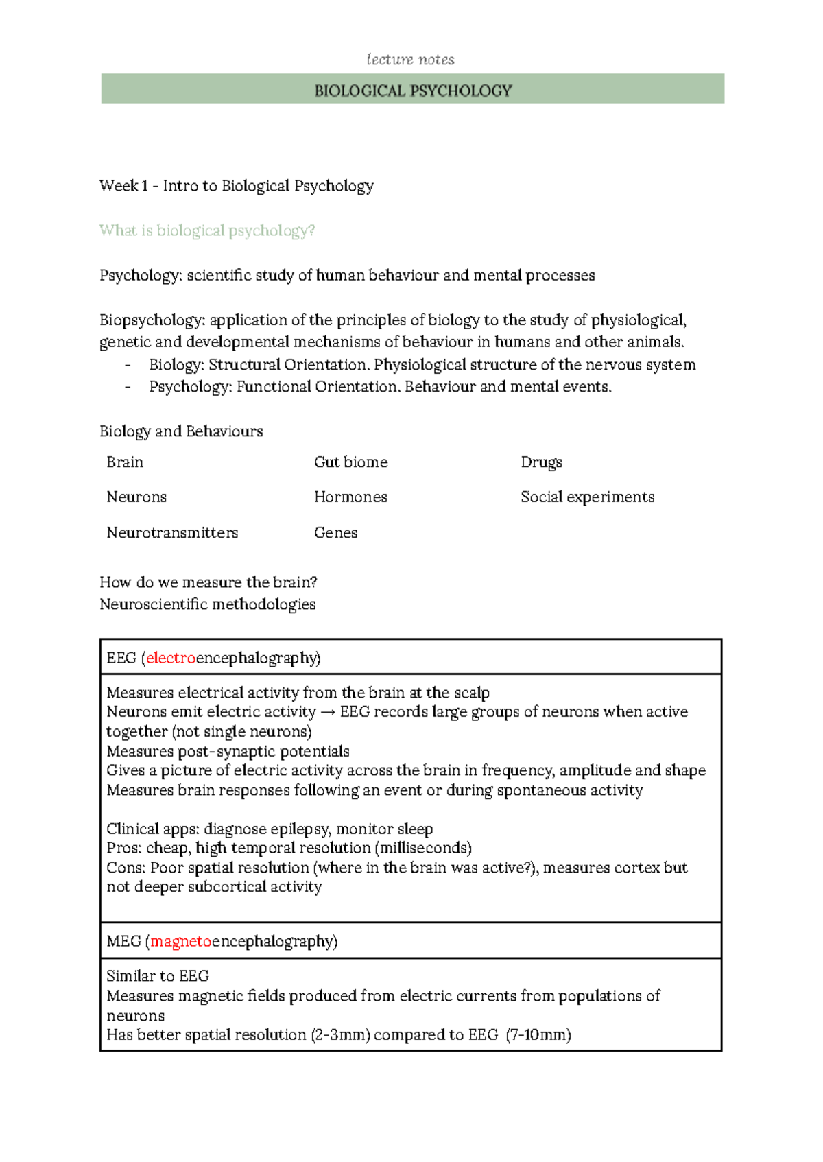 Bio psych notes weeks 1-3: introduction to biological psychology - Studocu