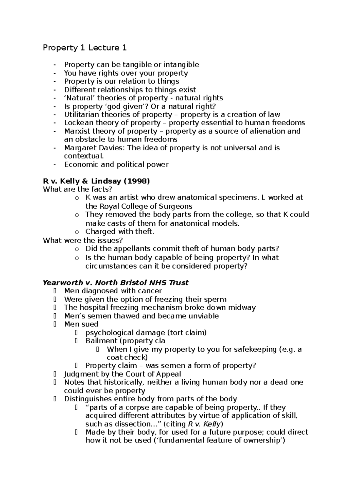 Property 1 Lecture 1 - Understanding Property Theories and Rights - Studocu