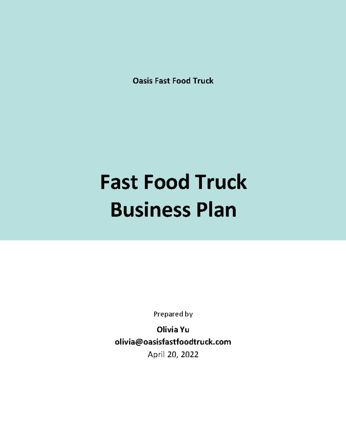 Oasis Fast Food Truck Business Plan (Sample) - 2022 - Studocu