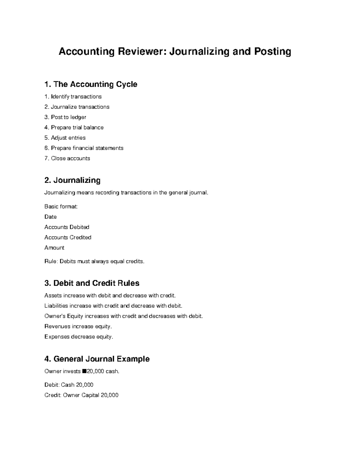 ACC 101: Final Exam Reviewer on Journalizing and Posting - Studocu
