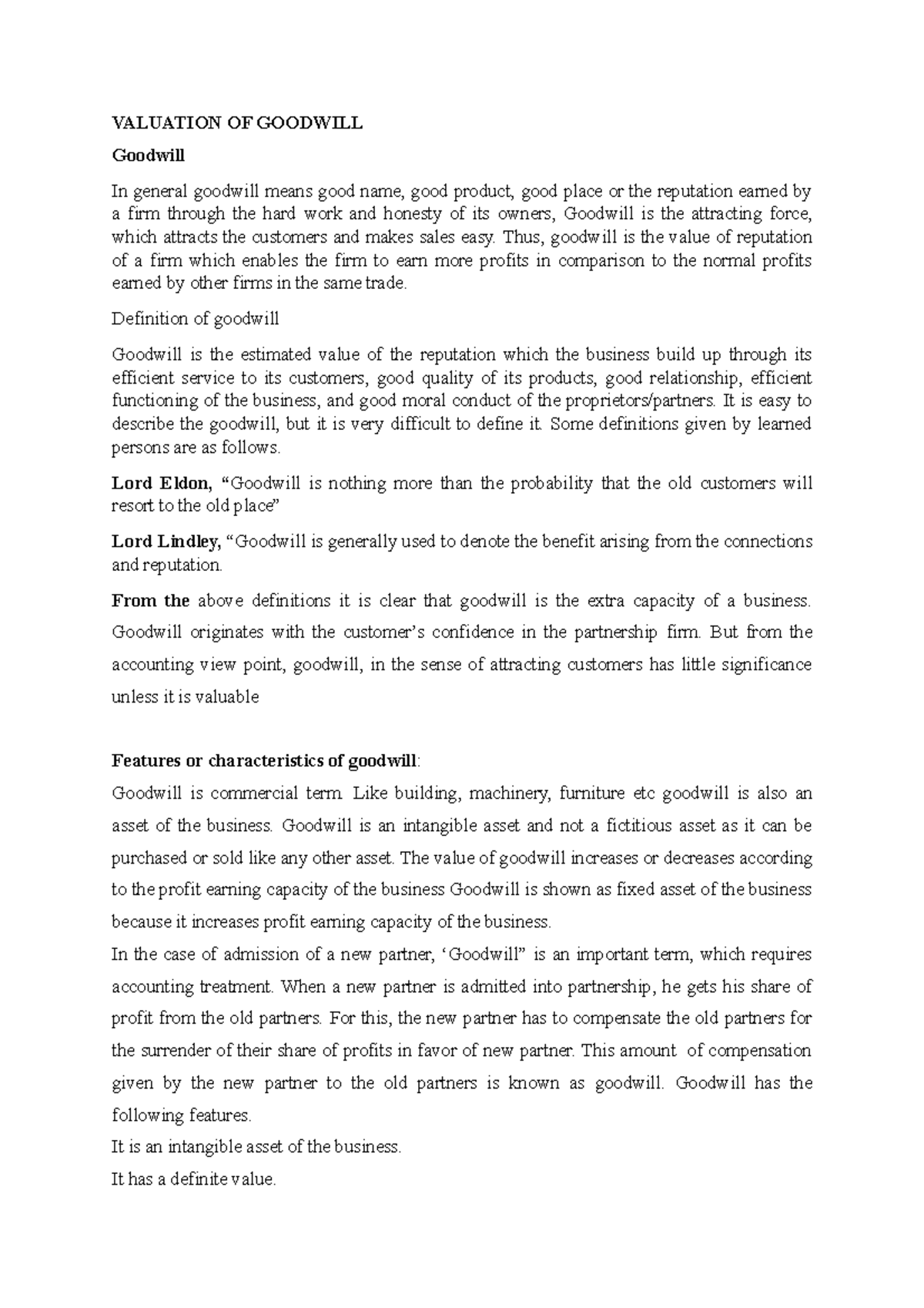 Corporate Accounting Unit III: Valuation of Goodwill Explained - Studocu
