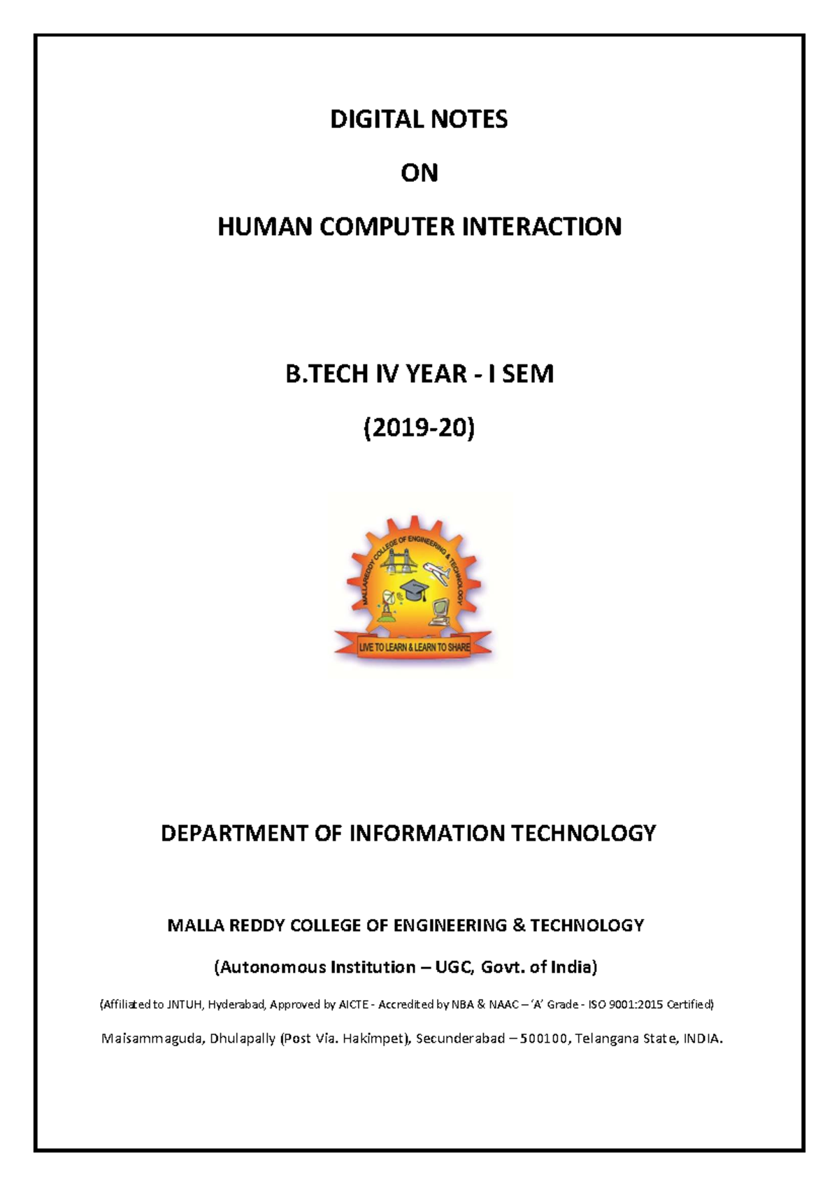 Digital notes on human computer interaction (R15A0562) for B.Tech IV ...