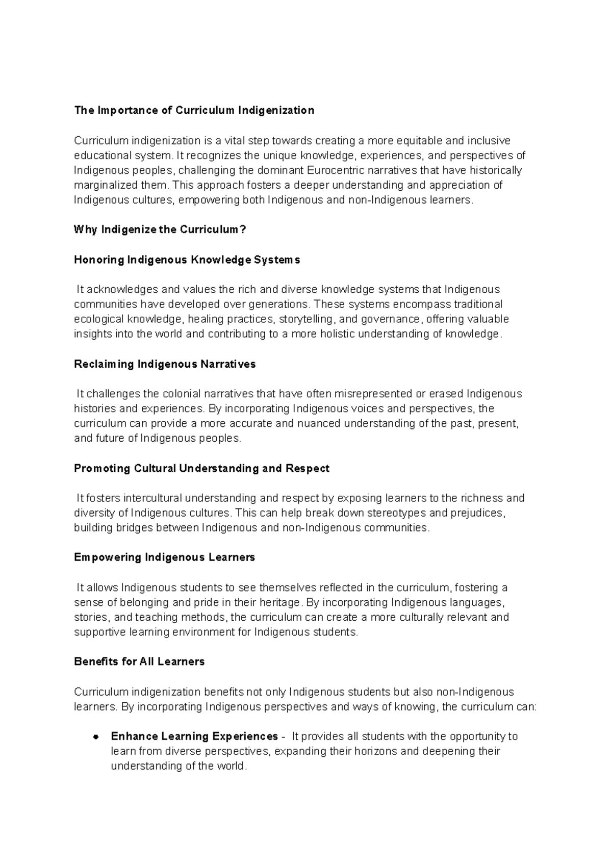Curriculum Indigenization 2 - The Importance of Curriculum ...