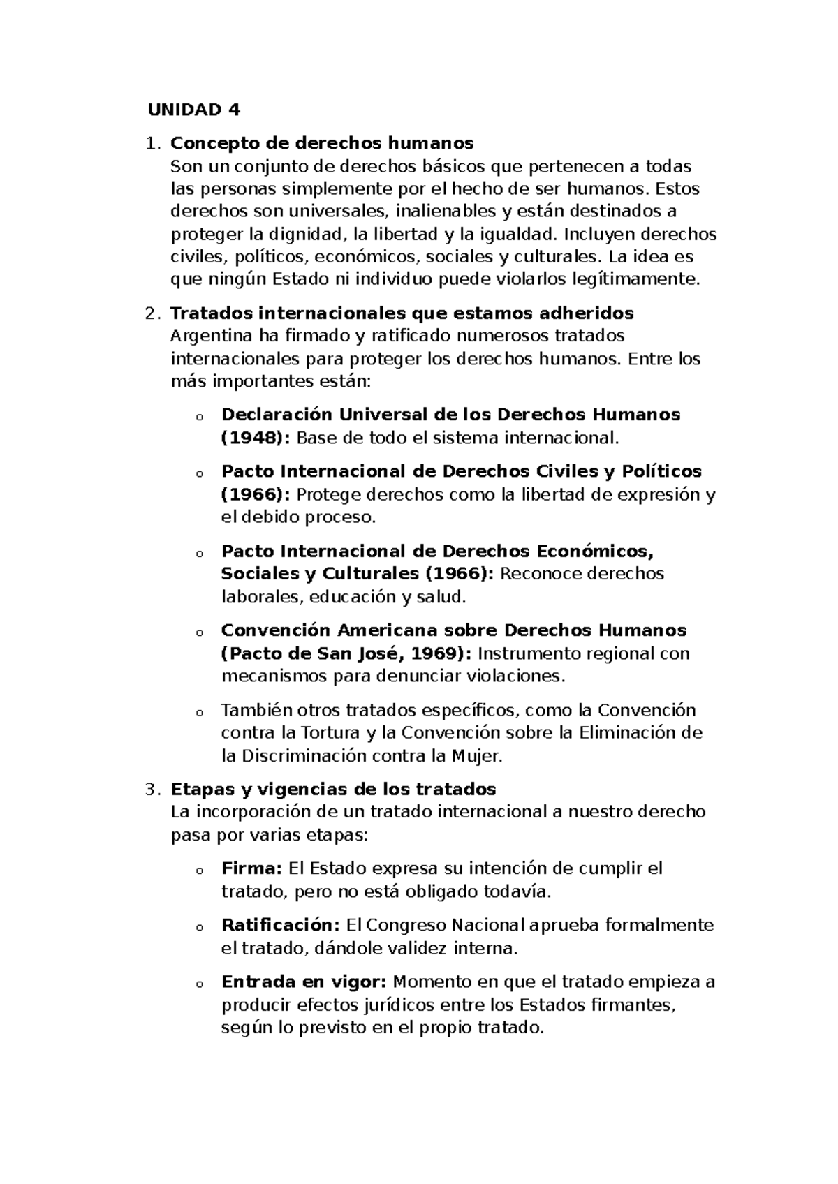 Resumen de Derechos Humanos y Tratados Internacionales - UNIDAD 4 y 5 ...