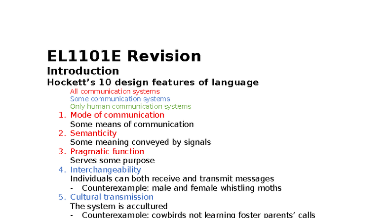 EL1101E Revision - Comprehensive Summary of Language Features and ...