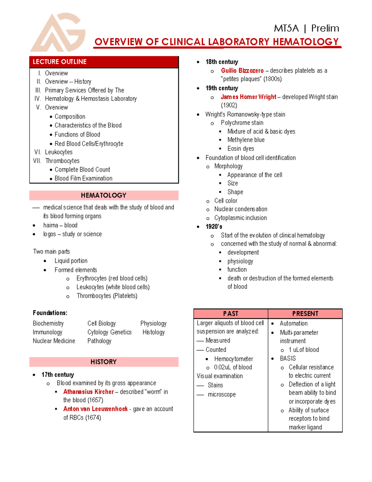 Hematology (CLINICAL LABORATORY OVERVIEW & SERVICES) - Studocu