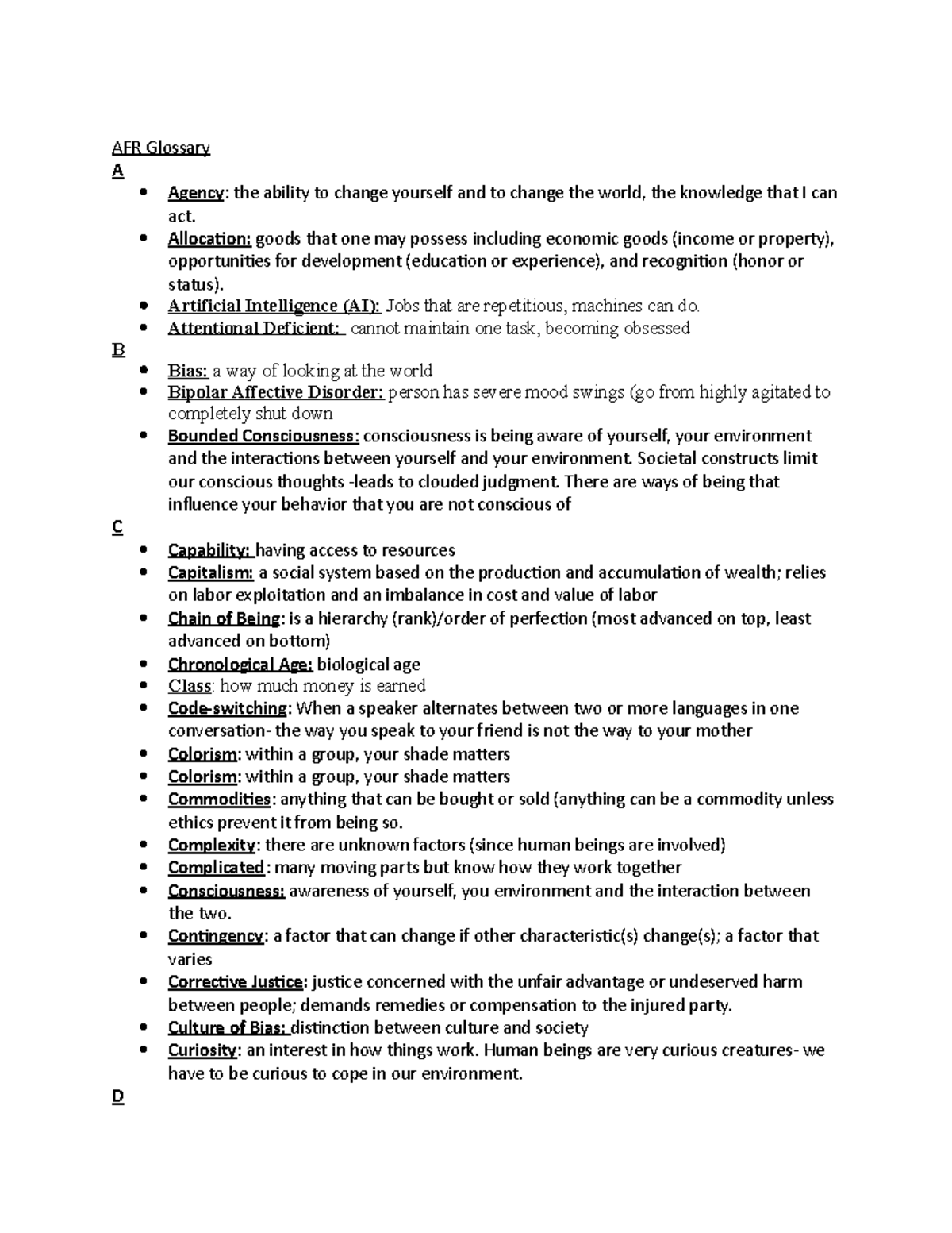 AFR Glossary: A-Z Definitions and Concepts Explained - Studocu