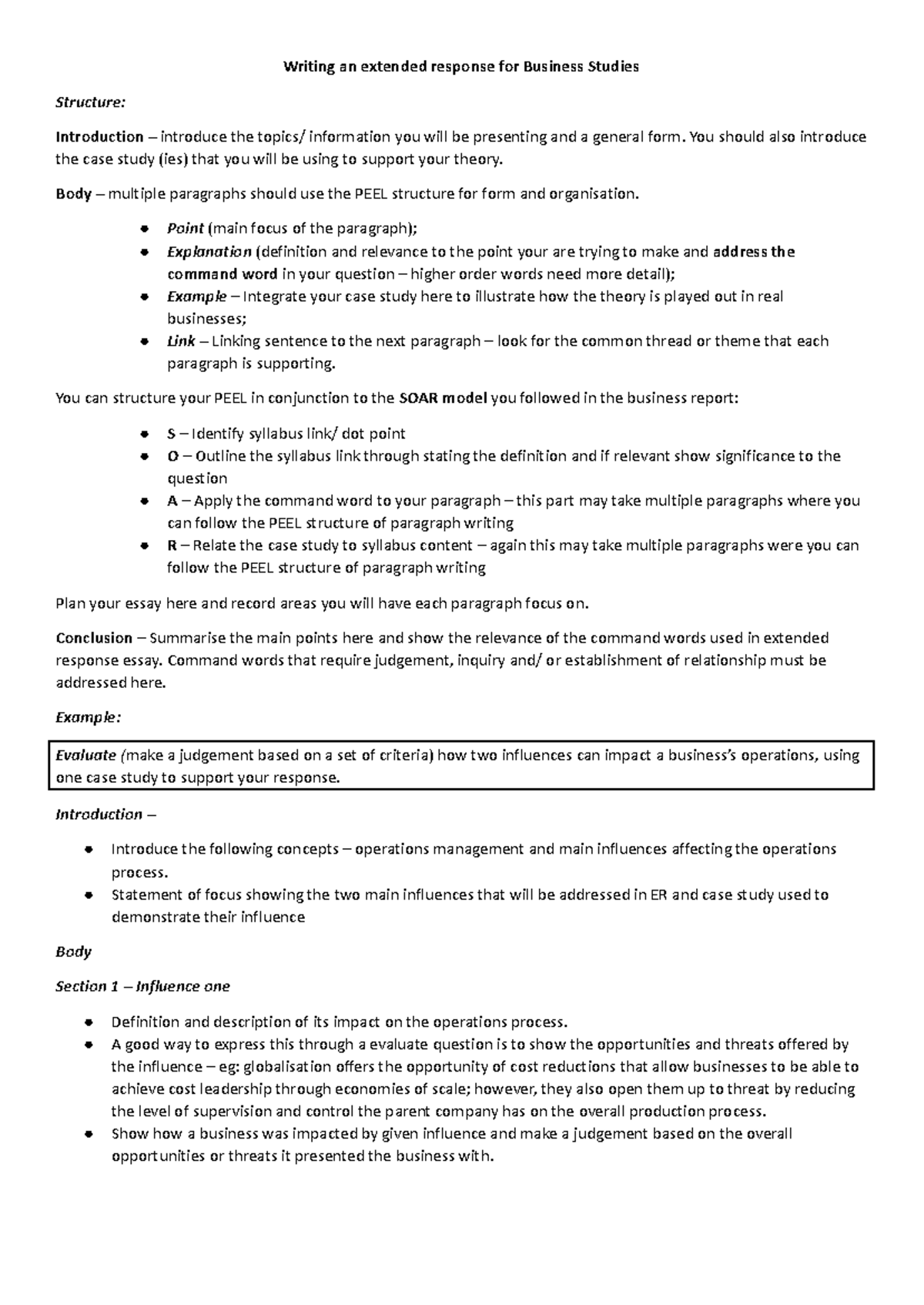 Extended Response Guide for Business Studies (BS101) - Studocu