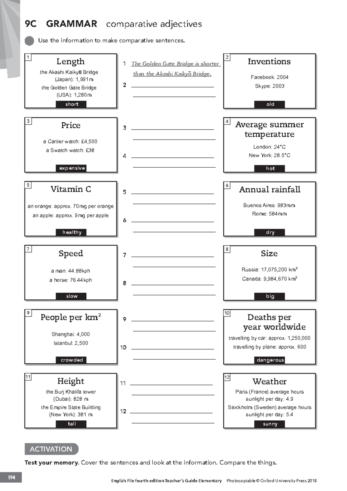 English File 4e Elementary TG Grammar 9C: Comparative Adjectives - Studocu