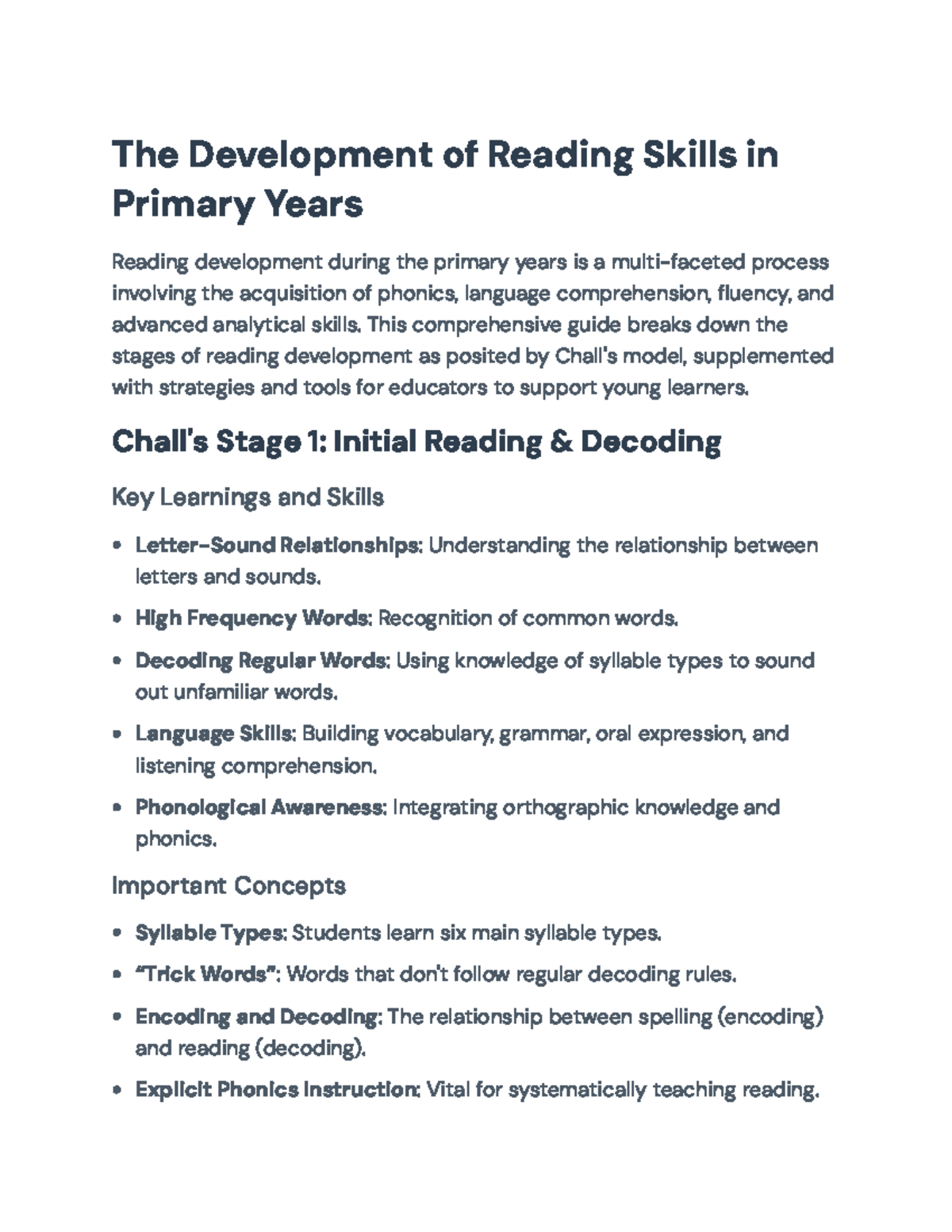 Development of Reading Skills in Primary Education: A Comprehensive ...