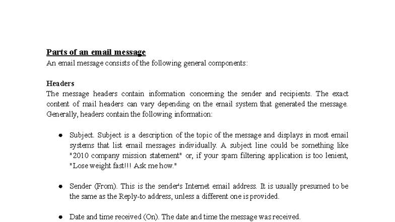 Components of an email message - Parts of an email message An email ...