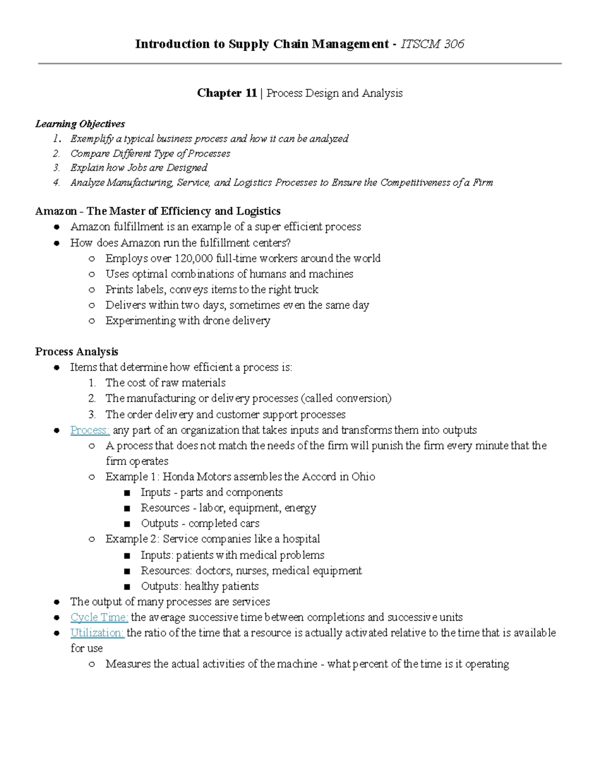 ITSCM 306 Chapter 11: Analyzing Process Design and Efficiency - Studocu