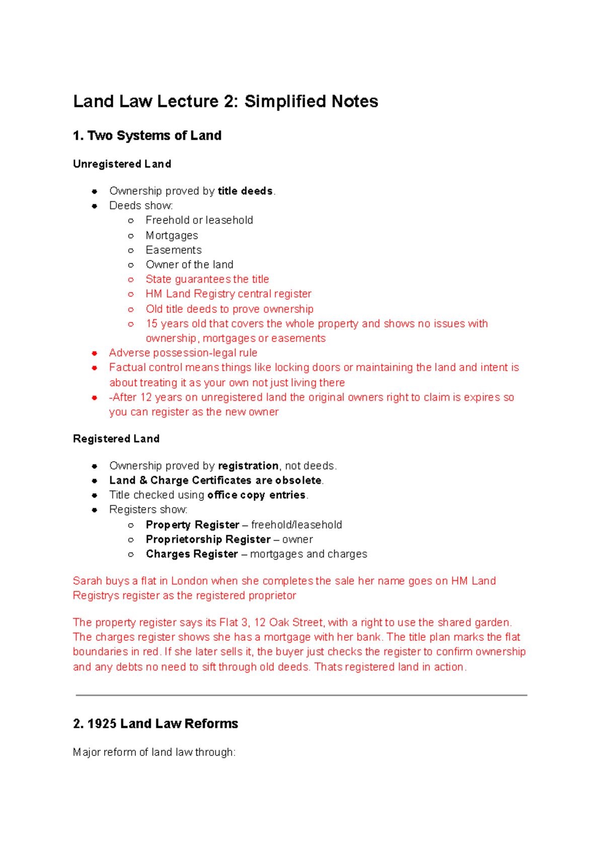 Land Law Lecture 2: Simplified Notes on Ownership Systems - Studocu