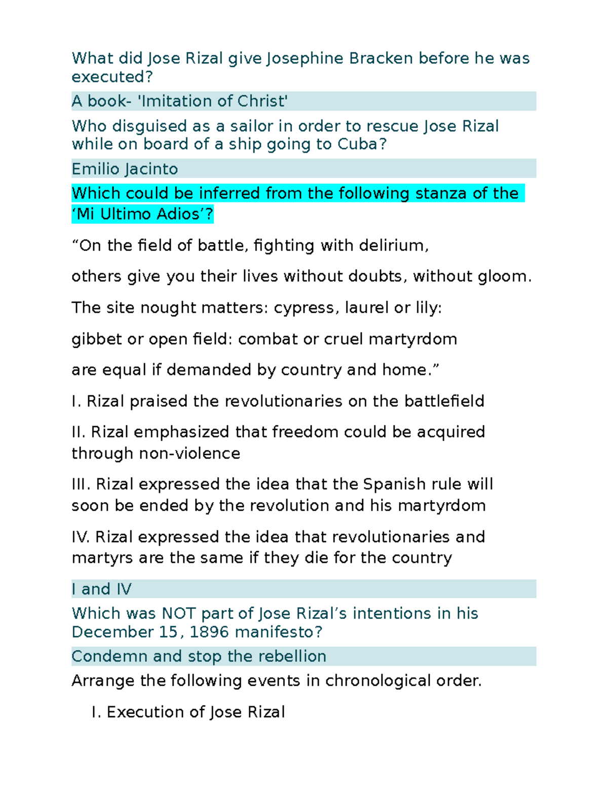 Jose Rizal Midterm Quiz 2: Questions and Answers Overview - Studocu