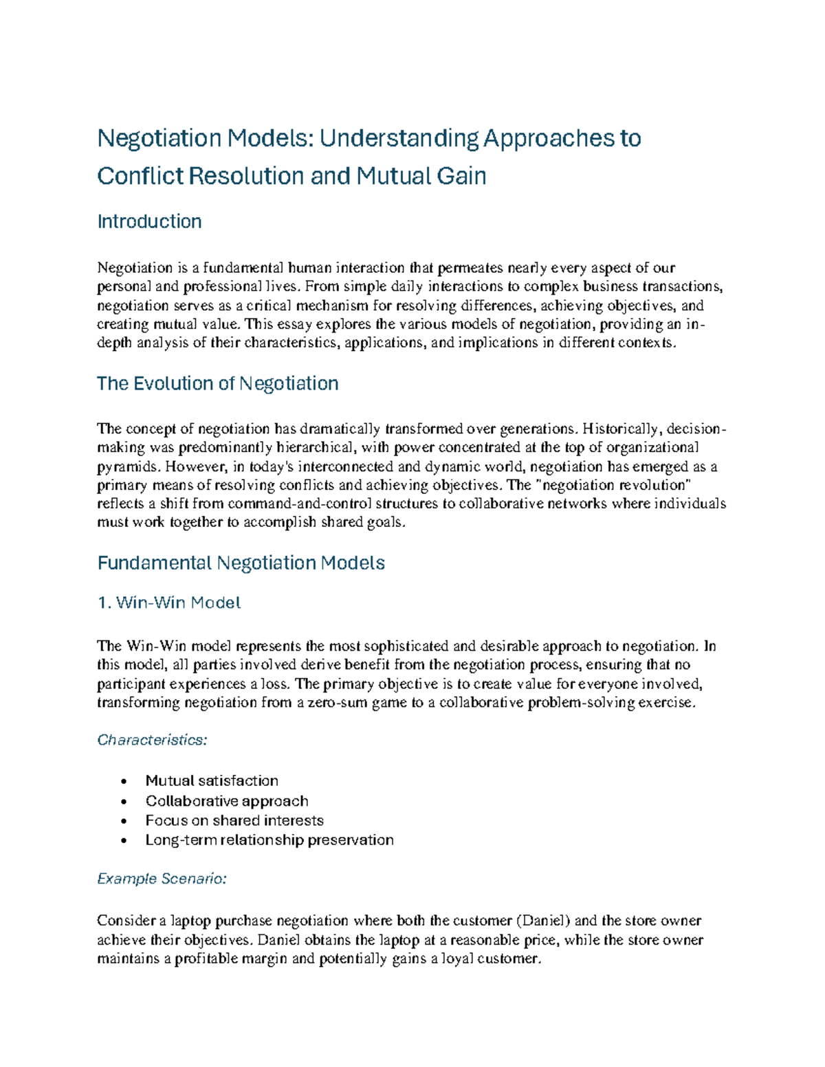 Negotiation and leadership - Negotiation Models: Understanding ...