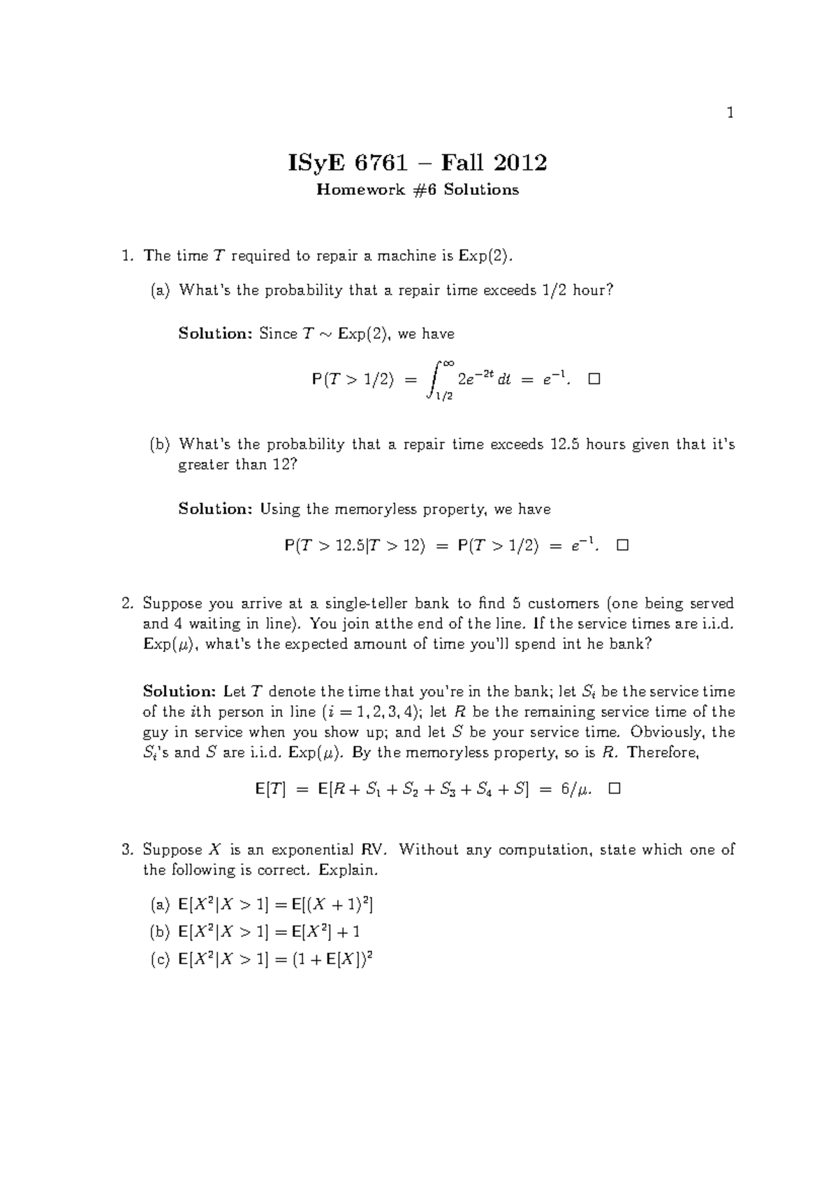 Hw6 ISyE 6761 Fall 2012 Homework Solutions - Studocu