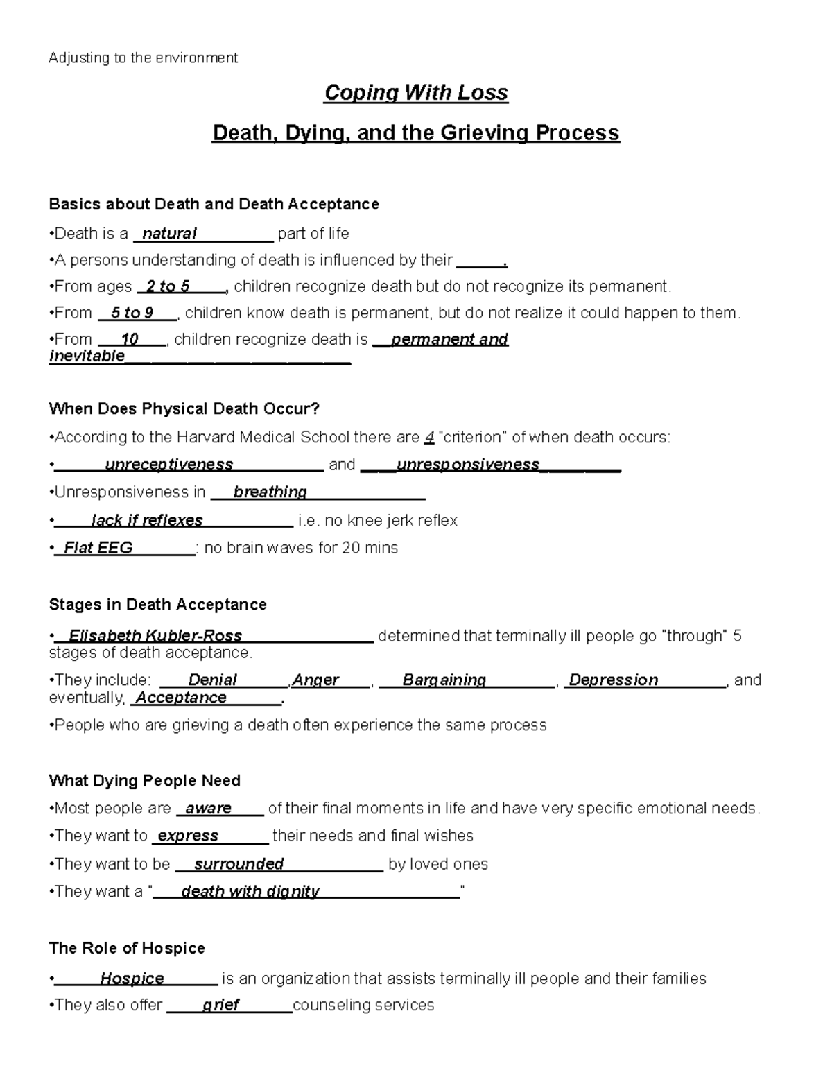 Bryant, Luma DEATH & DYING Notes - Coping with Loss & Grief - Studocu