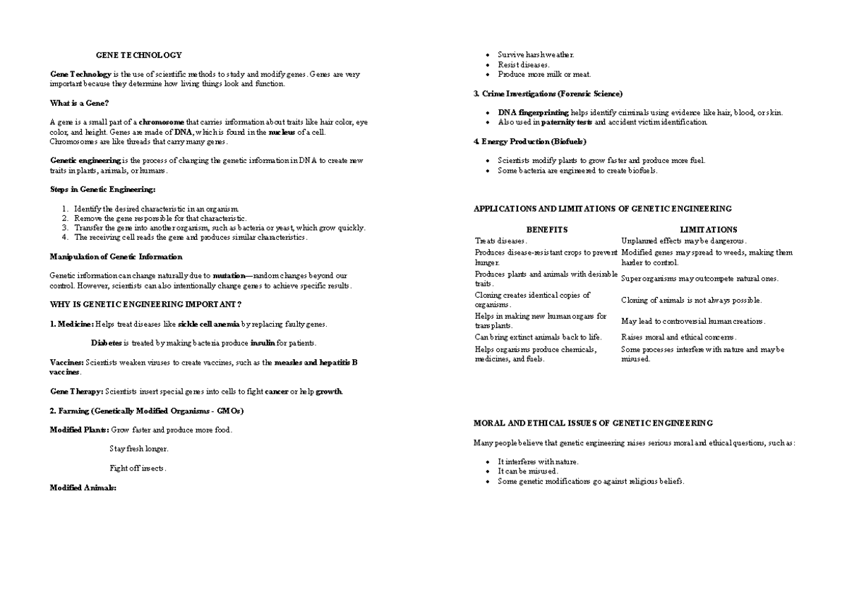GENE Technology - Overview and Applications Notes - Studocu