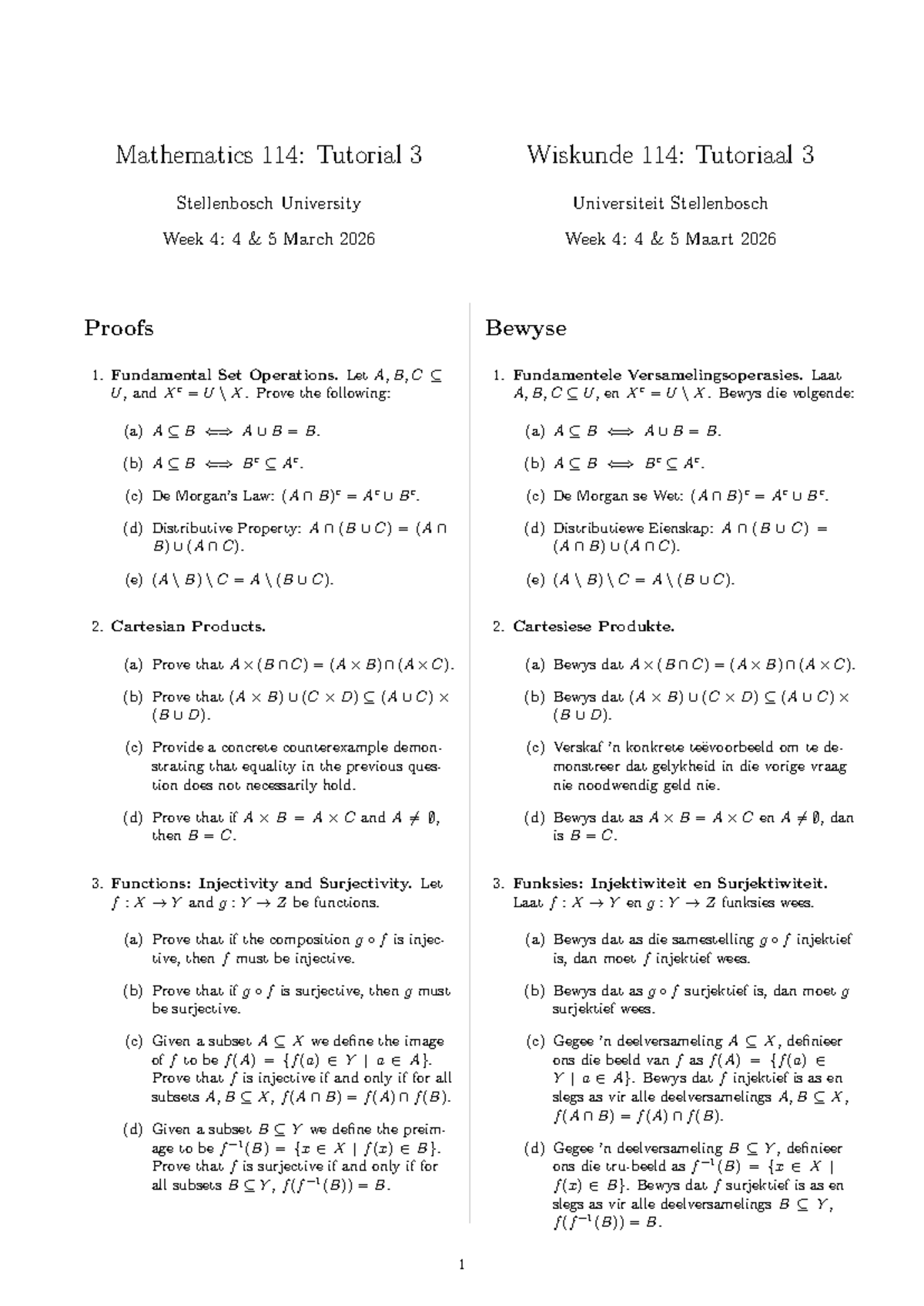 Mathematics 114: Tutorial 3 Proofs and Functions Overview - Studocu