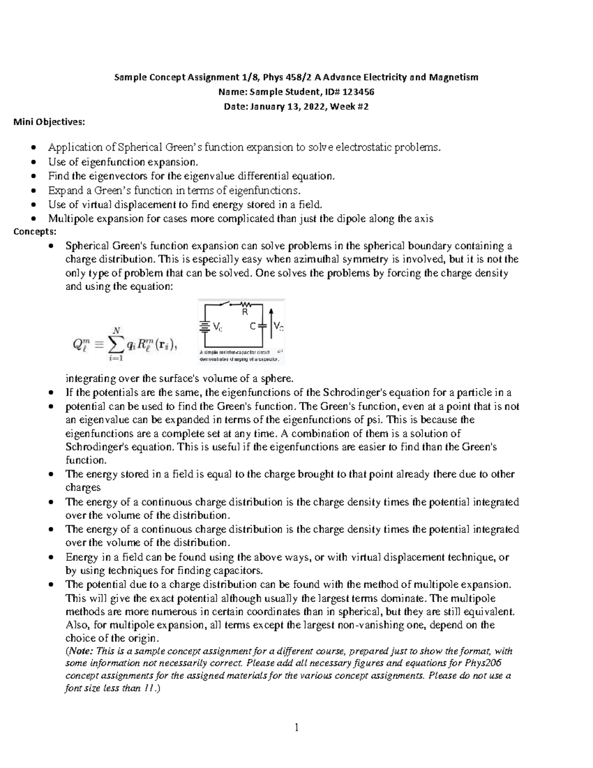 Phys A 206 sample concept assignment on electricity and magnetism - Studocu