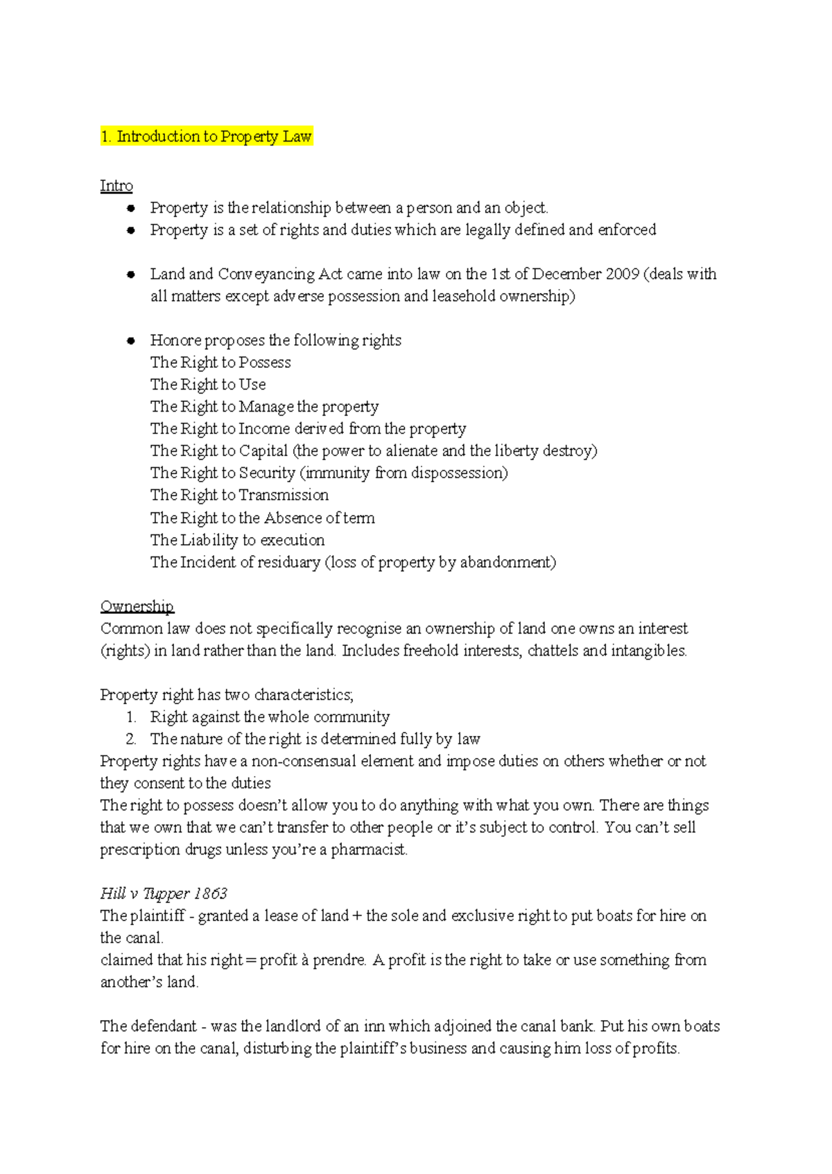 Intro to Property Law: Rights, Duties, and Key Cases (LAW101) - Studocu