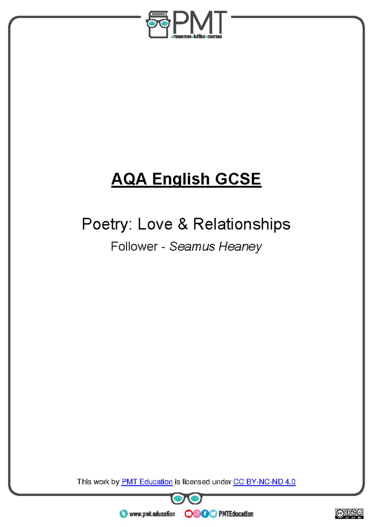 Follower - Seamus Heaney: AQA GCSE Poetry Analysis - Studocu