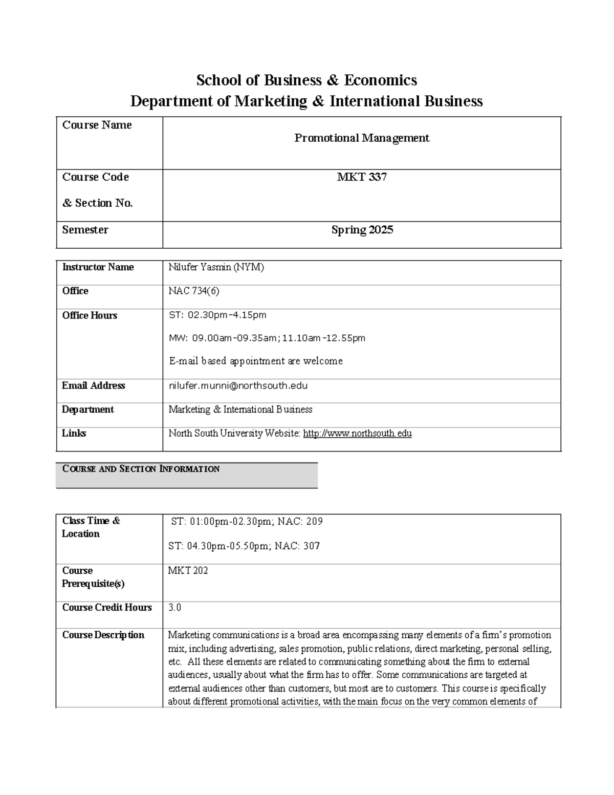 MKT 337 Promotional Management Course Outline - Spring 2025 - Studocu