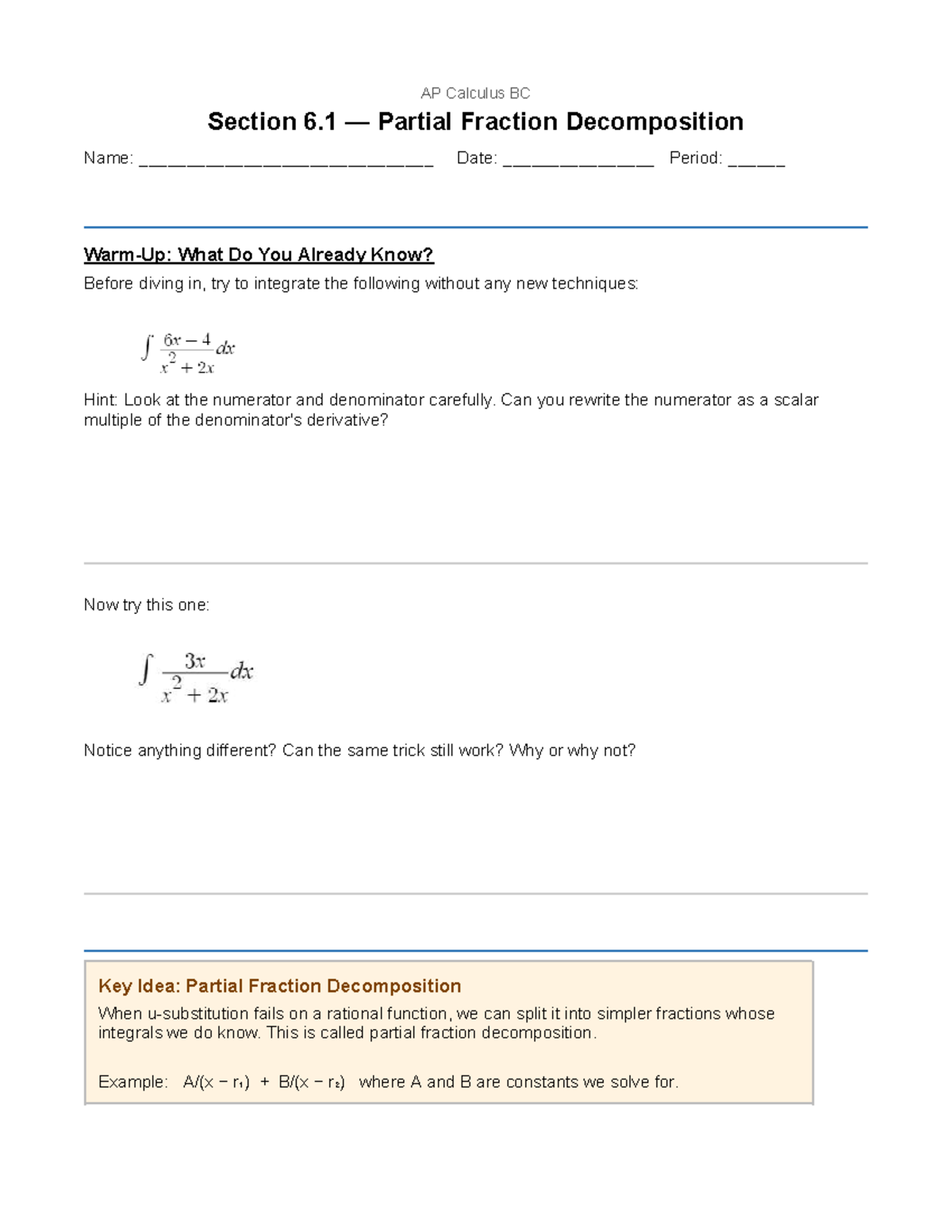 AP Calculus BC Final Exam Notes: Partial Fraction Decomposition - Studocu