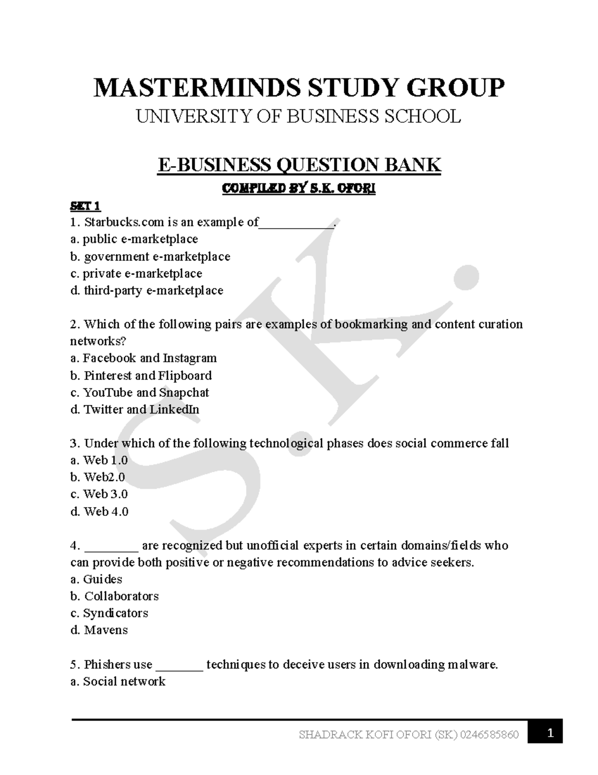E-Business Question Bank - Study Guide by S.K. Ofori - Studocu