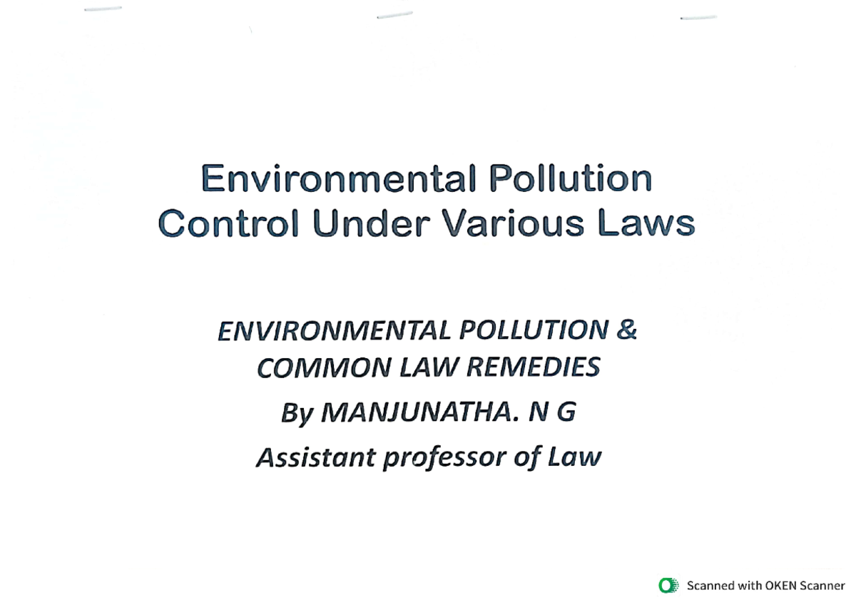 Environmental Pollution Control: Common Law Remedies and Liabilities ...
