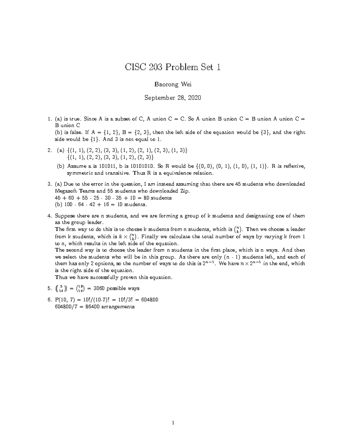 CISC 203 Problem Set 1 Detailed Solutions and Explanations - Studocu