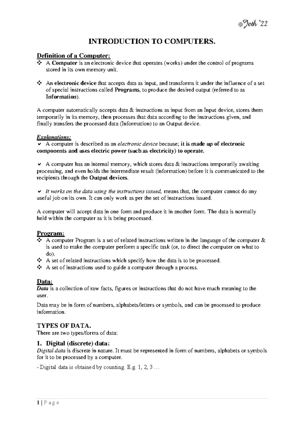 Introduction to Computers - Basics, Functions, and Safeguarding (ITC101 ...