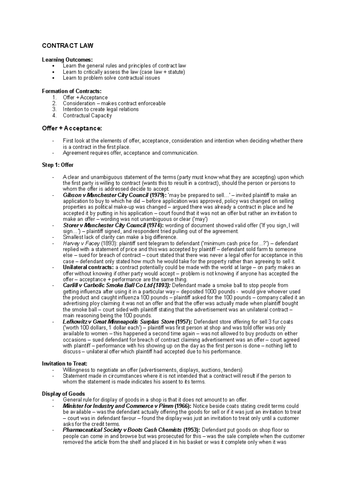 CONTRACT LAW (JESS NOTES): Understanding Offer and Acceptance ...