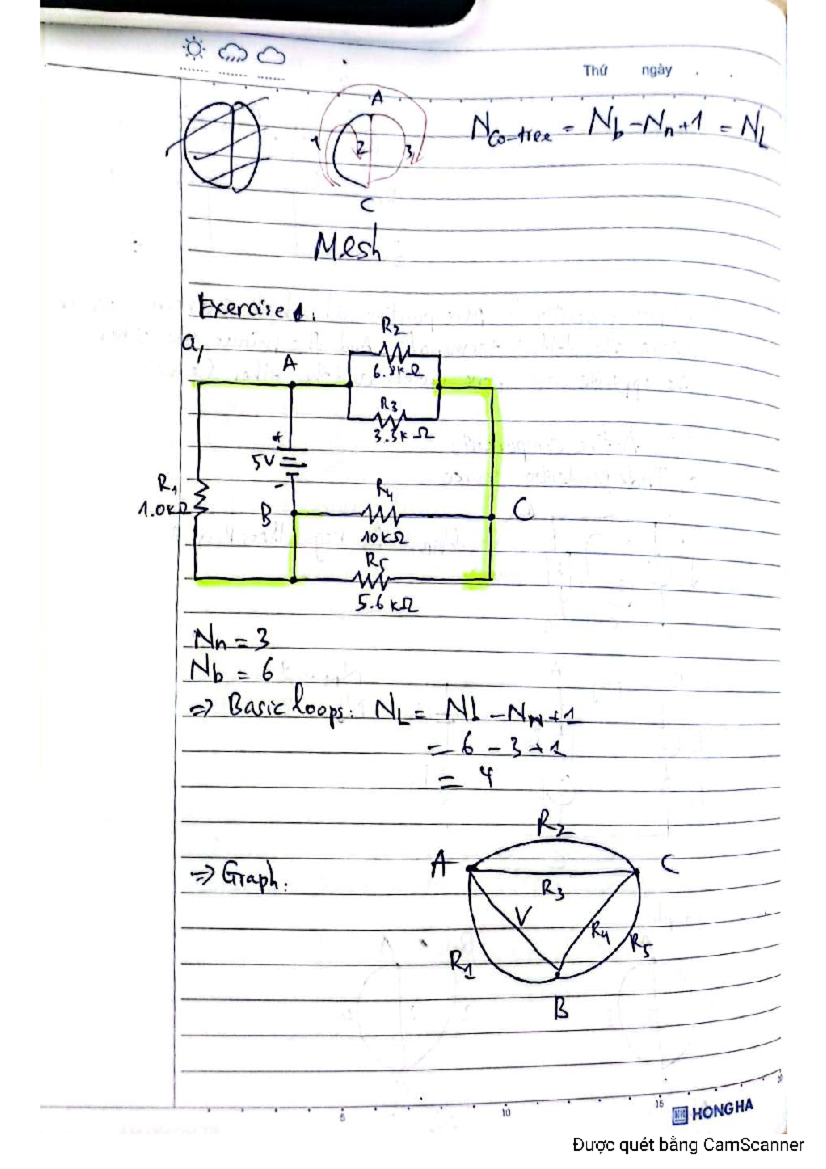 Mesh Analysis Exercise 1 for Circuit R2, R3, and Basic Loops - Studocu