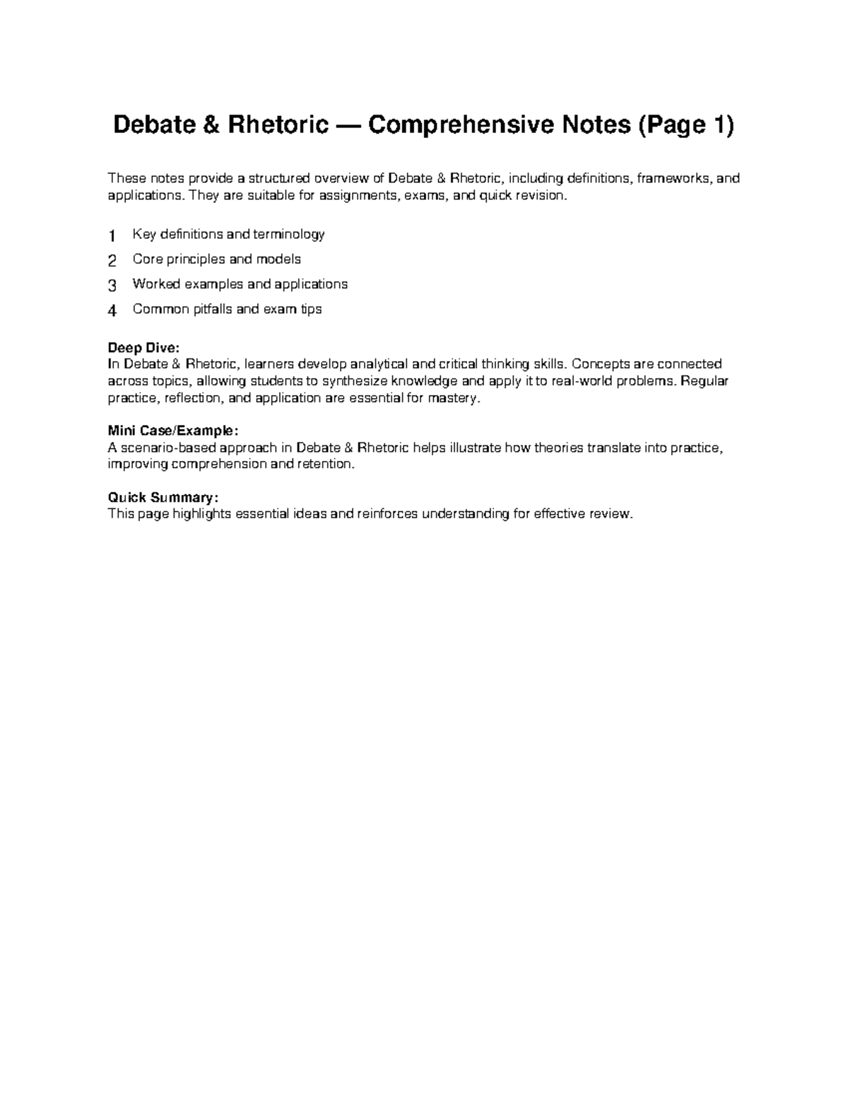 Debate Rhetoric Comprehensive Notes (45) - Key Concepts & Tips - Studocu