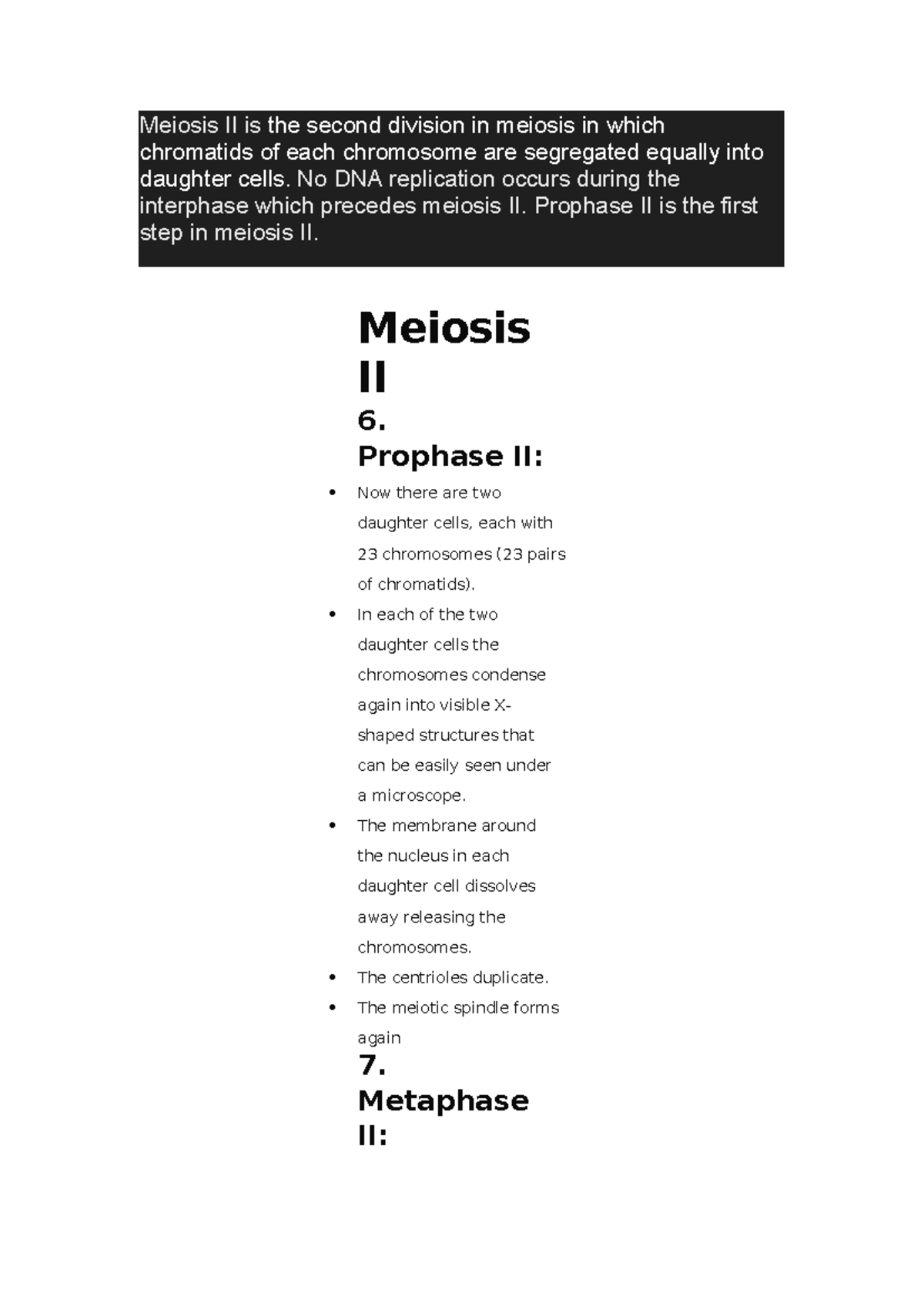 Meiosis II Overview: Stages & Key Features in Cell Division - Studocu
