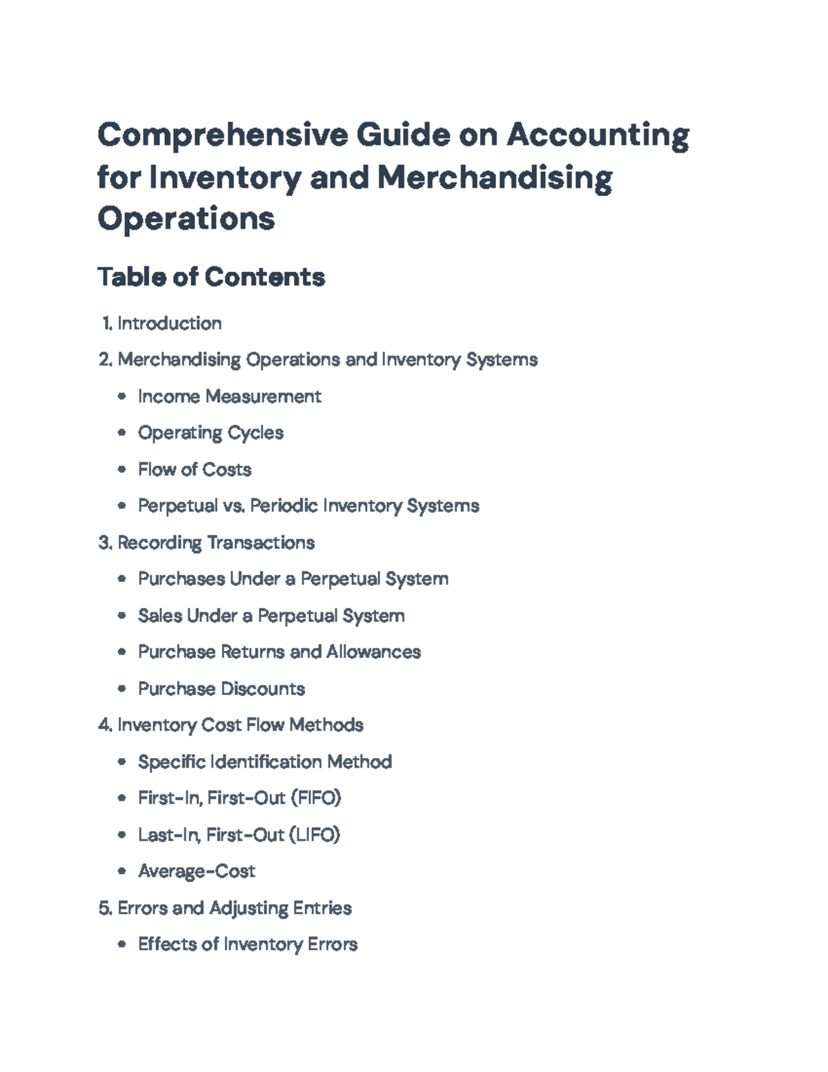 Comprehensive Guide to ACC 101: Inventory & Merchandising Operations ...