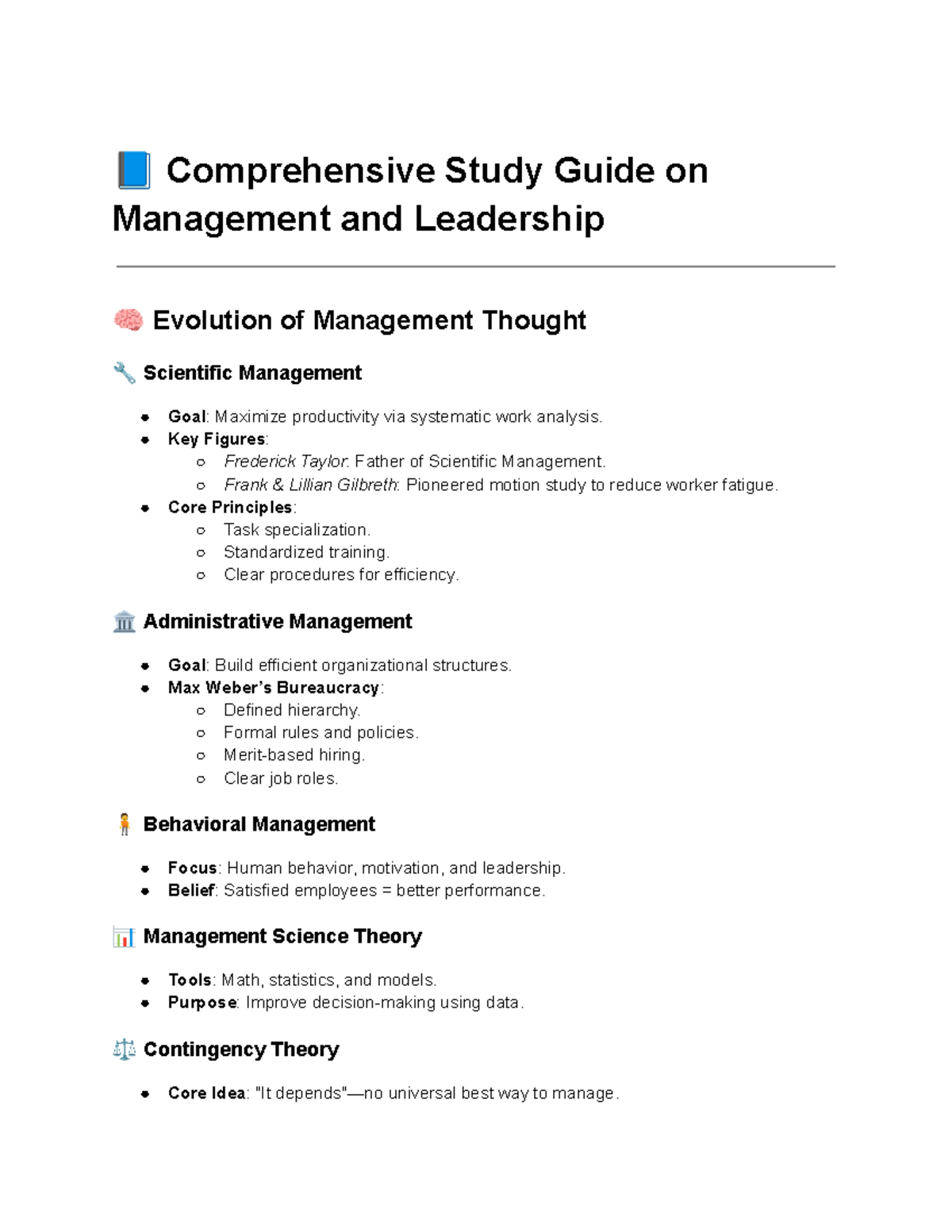 Comprehensive Study Guide on Management & Leadership Principles - 📘 ...
